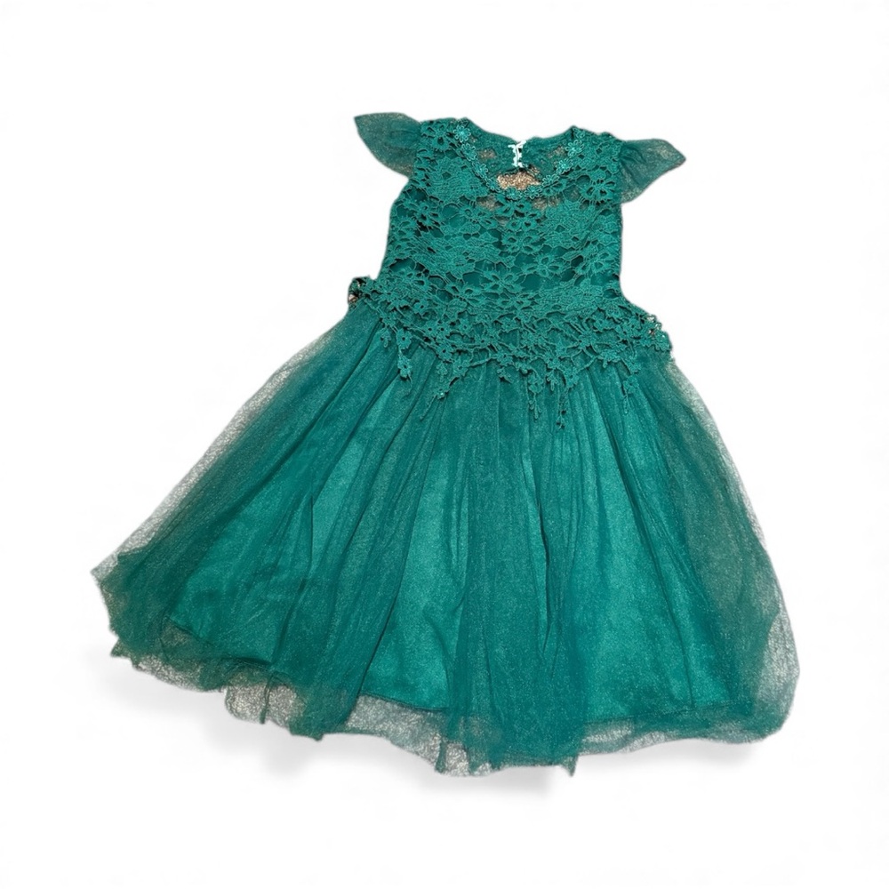 ☮️Girls Emerald Green Lace Tulle Dress Christmas Formal Party Gown Royalcore